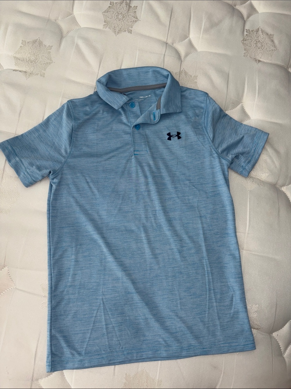 Under Armour Men’s Heather Light Blue Polo with Black Logo